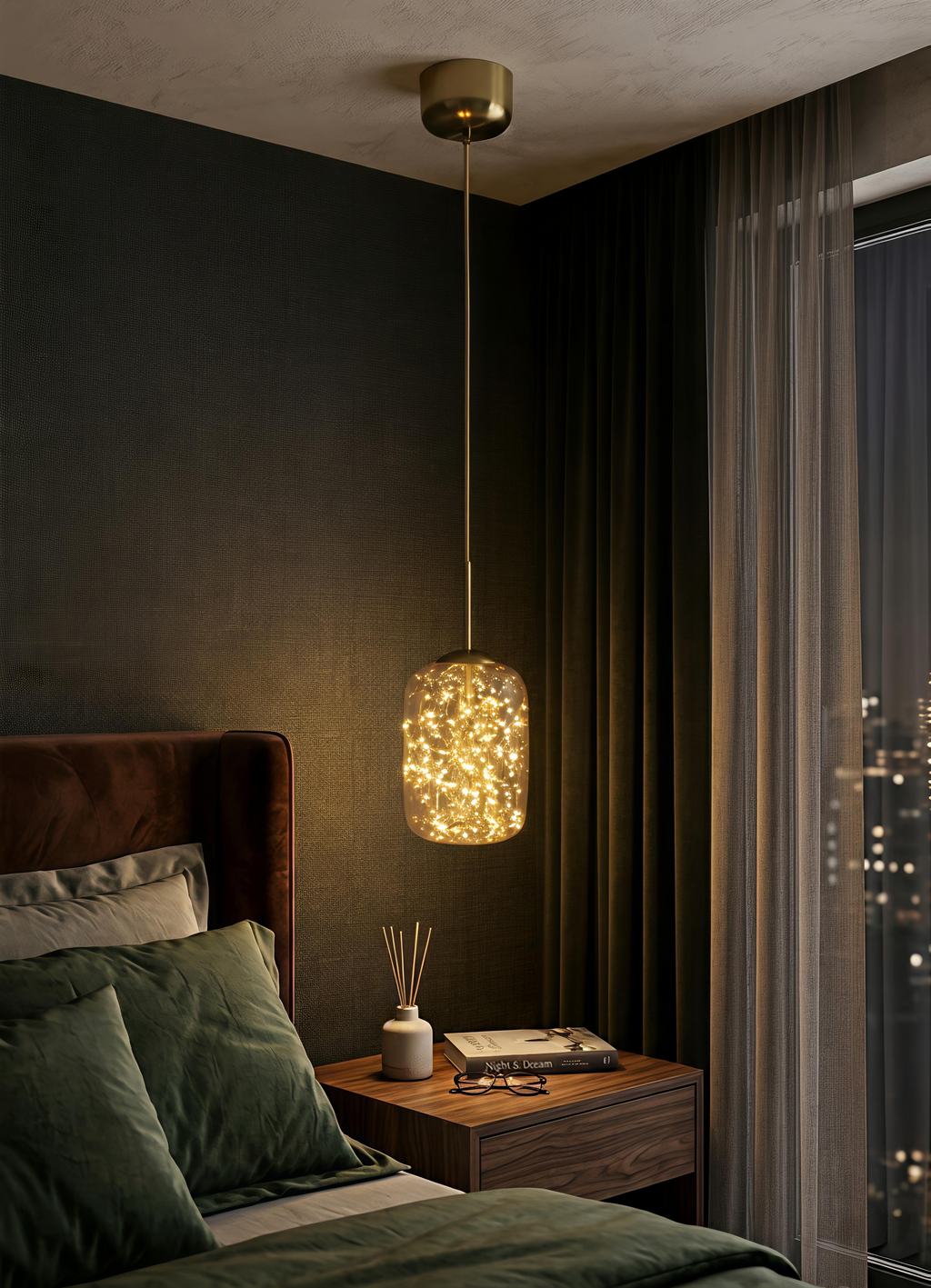 Modern Amber Glass LED Pendant Light for Aesthetic Home