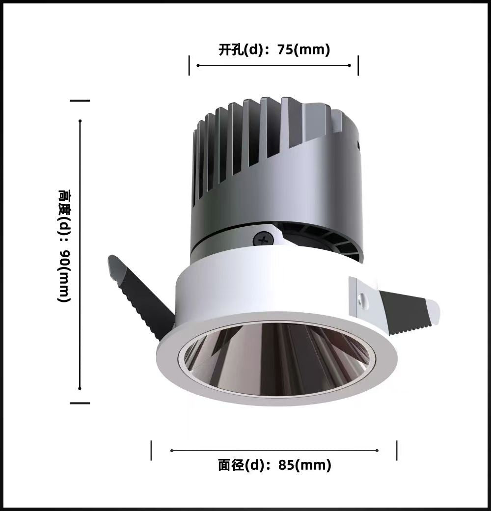 Indoor Recessed SpotLight 12W 3000K White LED Spotlight CRI95 Ra95, Triac Dimmable with Euchips Driver, 24°/36°/60° Adjustable Beam Angle, 120V