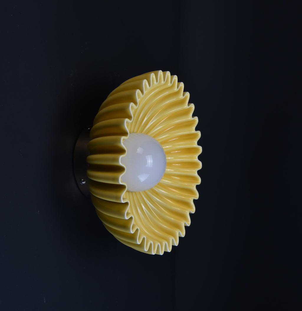 Pleated Sunflower Ceramic Wall Sconce Lamp Decorative Textured Wall Light